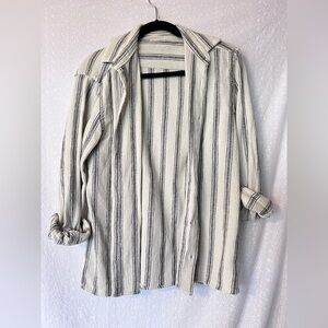 Zara Slouchy White and Blue Striped Button Down Top Medium